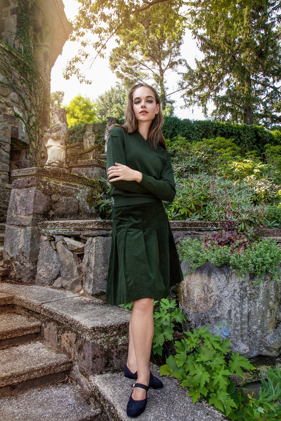 SUEDE CORD PLEATED SKIRT