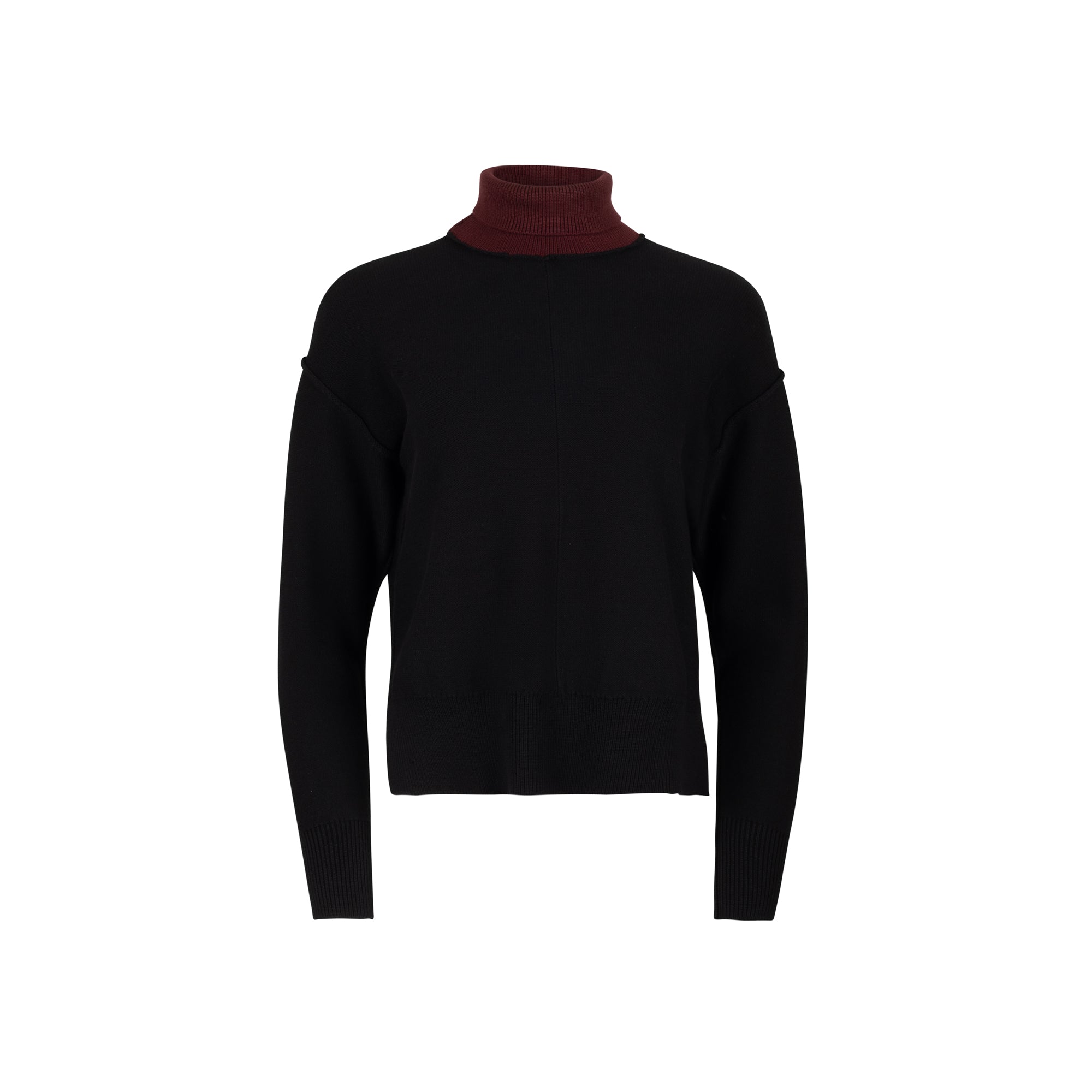 BLACK/WINE ROLL NECK SWEATER